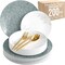 Trendables Fancy Plastic Wedding Dinnerware Set – Gold Disposable Forks Spoons Knives, 10” Charger Plates & 8” Dessert Plates – Elegant Reception, Holiday, Banquet & Special Event Supplies